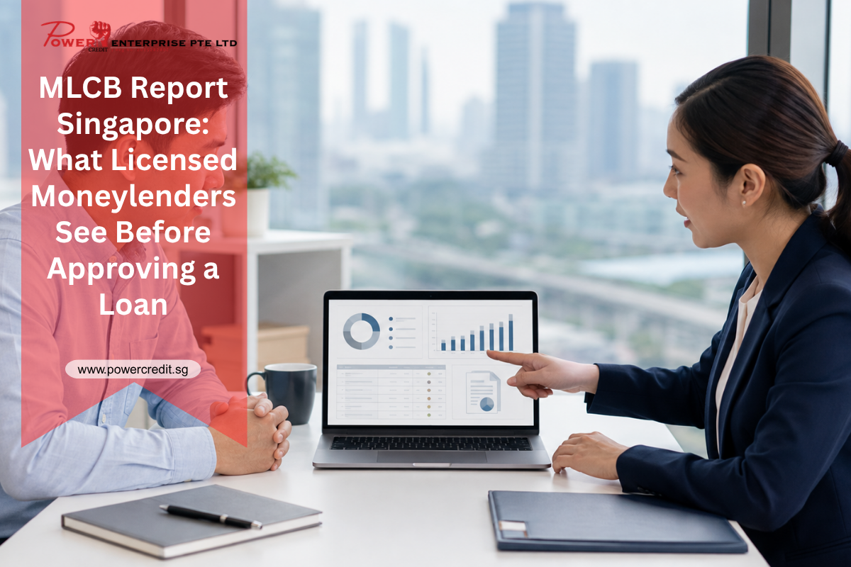 Singapore borrower reviewing an MLCB loan report with a professional loan consultant.